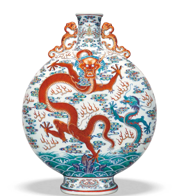 Doucai Blue Dragon Teaching Child Vase with Kui Dragon Ears